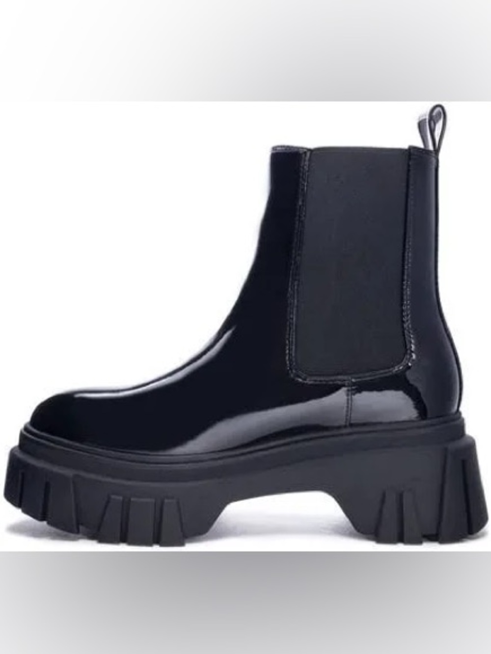 Chinese Laundry Black Patent Jenny Lug Sole Boots Size 7.5